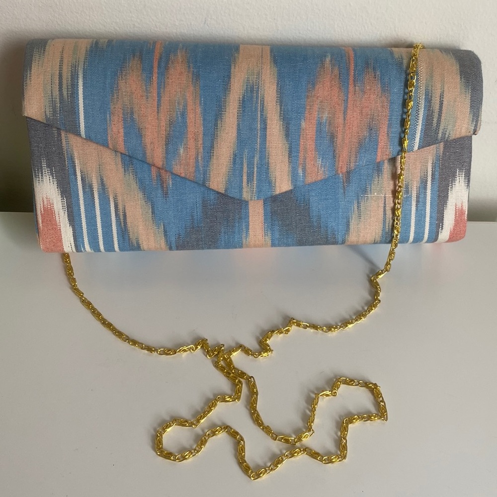 Fabric Clutch Removable Gold Chain Abstract Print Boho Artsy Summer Accessories